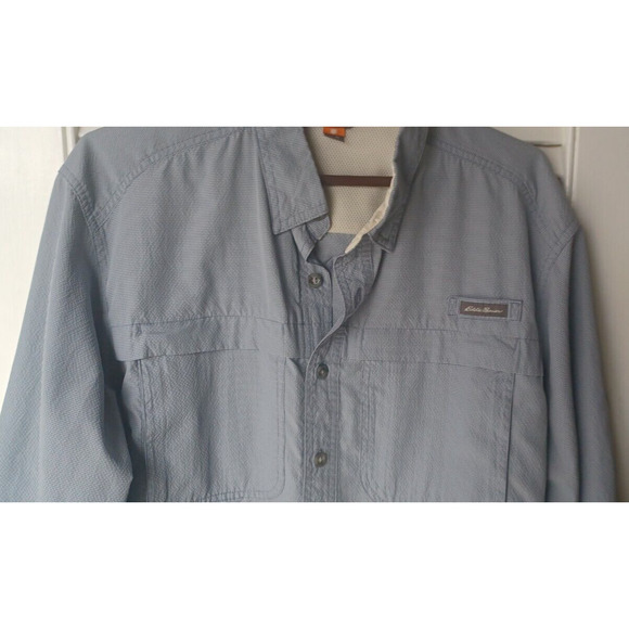 Eddie Bauer Sport Shop Long Sleeve Button Down Fishing Shirt TL Tall Large Gray - Picture 3 of 6